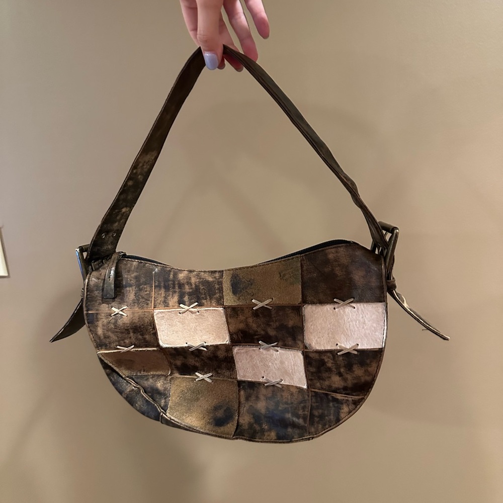 Faux Leather Patchwork Shoulder Bag - image 1